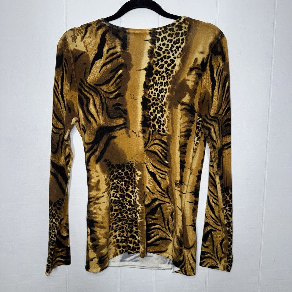 Cache Women’s Y2K Animal Print Faux Wrap Sweater V Neck Size L - Picture 2 of 5